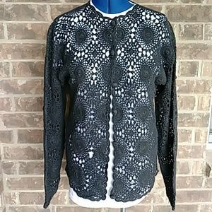 Black Elizabeth Jordan Crochet Cardigan-L